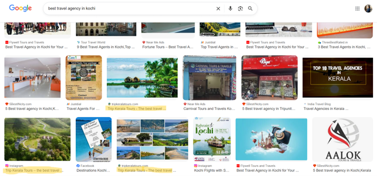 tripkeralatours-instagram-ranking-proof-in-google-images-Ecosystem-SEO-Strategy